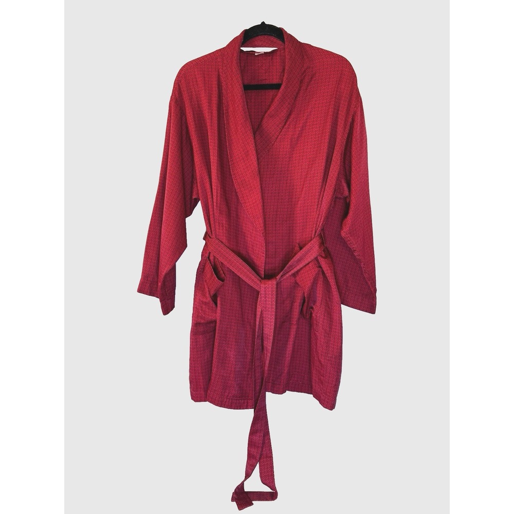 VTG 1999 Y2K Victorias Secret Red Robe M/L Tie Waist Retro Romantic Cotton Rayon
